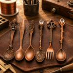 Copper cutlery set by Livia