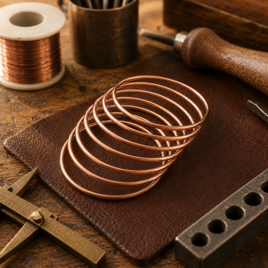 Set of simple copper bracelets by Livia
