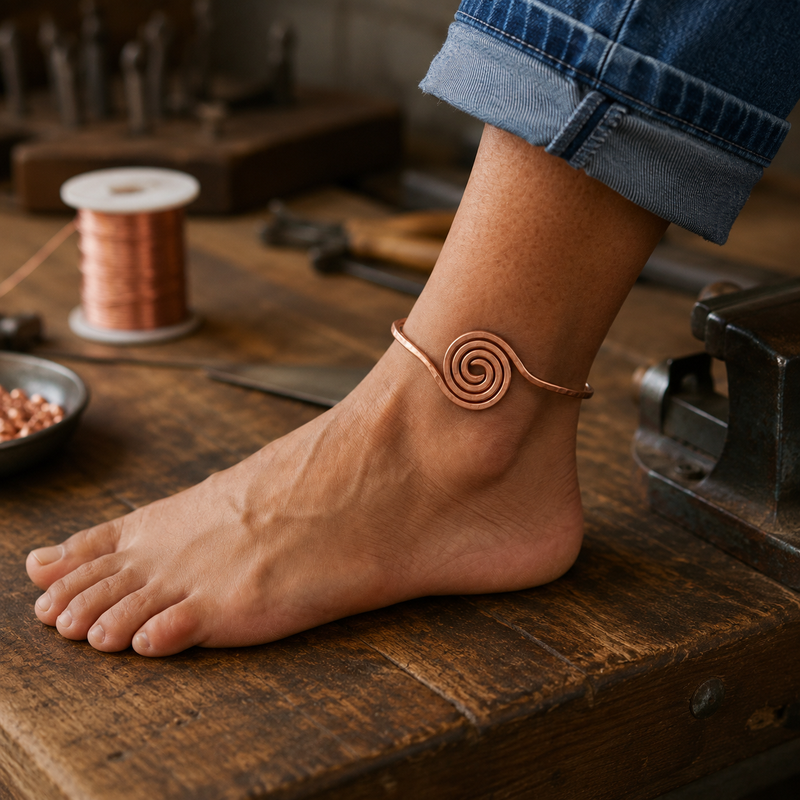 Copper coil anklet by Livia